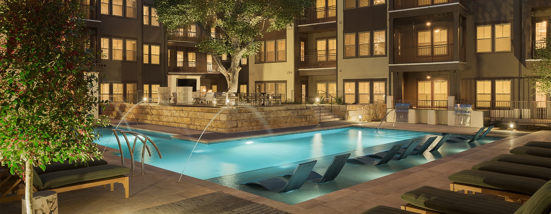 Sparkling pool at The Maris apartments in North Austin, TX.